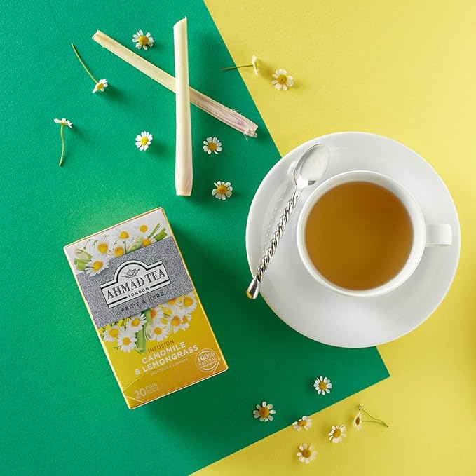 Ahmad Tea Herbal Tea, Camomile & Lemongrass Teabags, 20 ct (Pack of 1) - Decaffeinated & Sugar-Free - Bloomnest