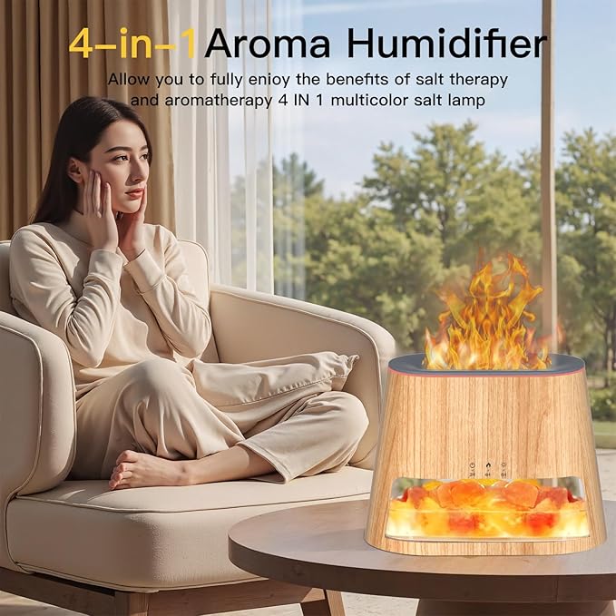 Luxury Himalayan Salt Lamp Humidifier & Aromatherapy Diffuser - 8 Color Mood Lighting w/Remote for Spa, Bedroom, Home Relaxation260ml (Wood) Bloomnest