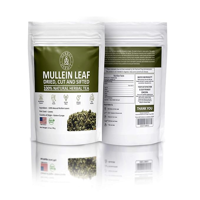 Herbal Hermit Mullein Leaf Tea (3 oz/85 grams) Herb for Respiratory Support, Mucous Membranes, Lung Cleanse Dried Leaves Blend, Cut and Sifted Made in USA - Bloomnest