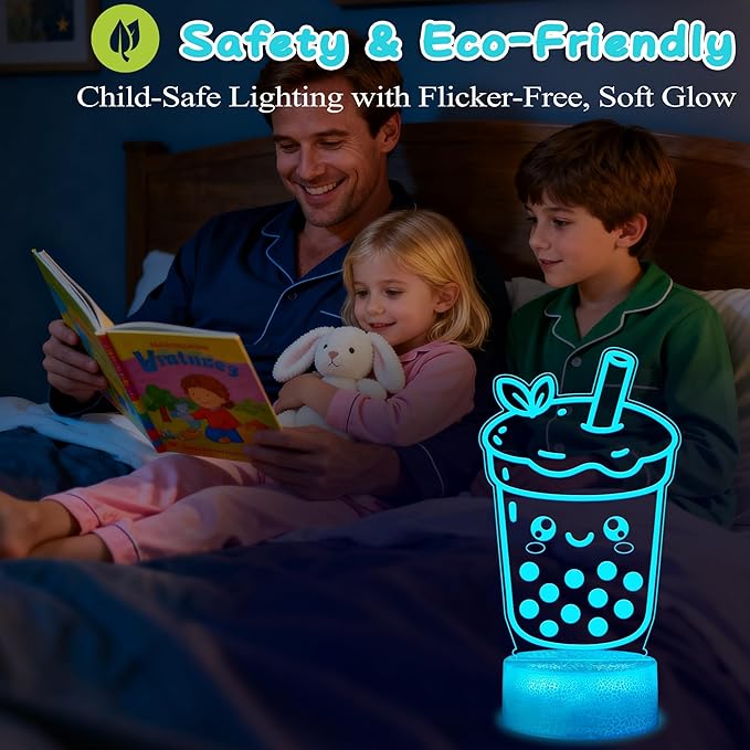 Boba Tea Night Light, Boba Lamp, 3D Illusion Lamp with Remote Control, 16 Color Changing, Timer, RGB Flashing Mode, Dimmable - Boba Gifts for Women & Girls - Bloomnest