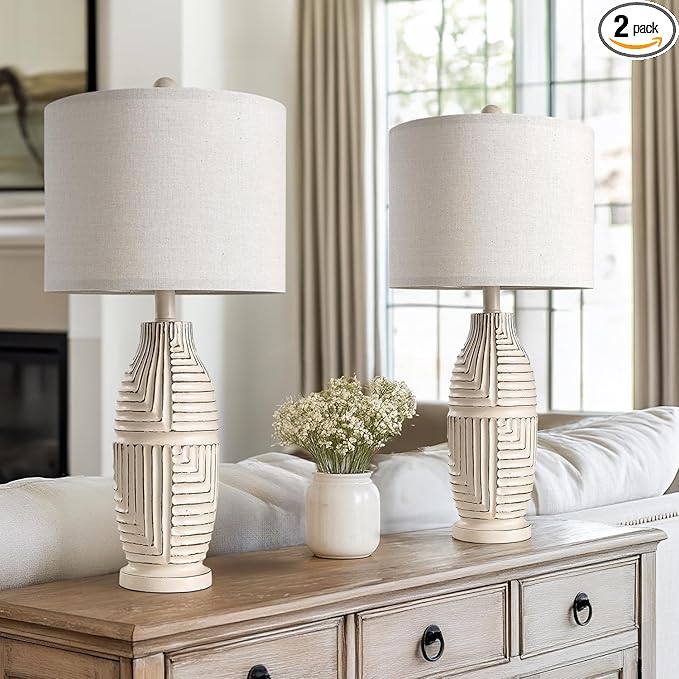 BOBOMOMO 24.5" USB A+C 3-Way Dimmable Touch Control Boho Table Lamp Set of 2 for Living Room Nightstand Beside Lamps for Bedroom(Include Two Bulbs) - Bloomnest