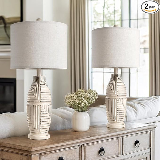 BOBOMOMO 24.5" USB A+C 3-Way Dimmable Touch Control Boho Table Lamp Set of 2 for Living Room Nightstand Beside Lamps for Bedroom(Include Two Bulbs) - Bloomnest