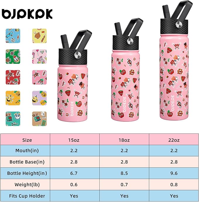 BJPKPK Insulated Water Bottle with Straw Lid, 15oz Stainless Steel Metal Water Bottles, Reusable Leak Proof BPA Free Thermo, Cups, Passionate-Pink - Bloomnest