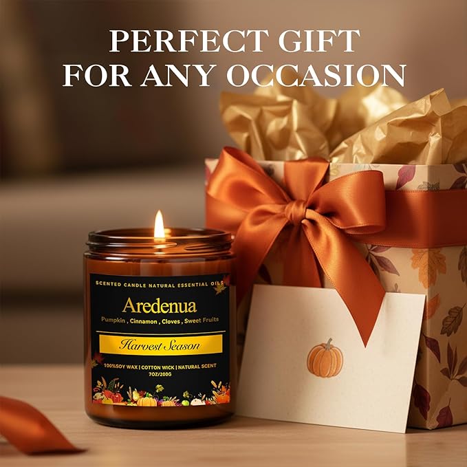 Harvest Season Candle - Fall Candles | Autumn Harvest Scented Candle - 7oz Soy Candles for Home Scented, Long Lasting Fall Scented Candle for Home, Cozy Seasonal Gift for Women Men - Bloomnest