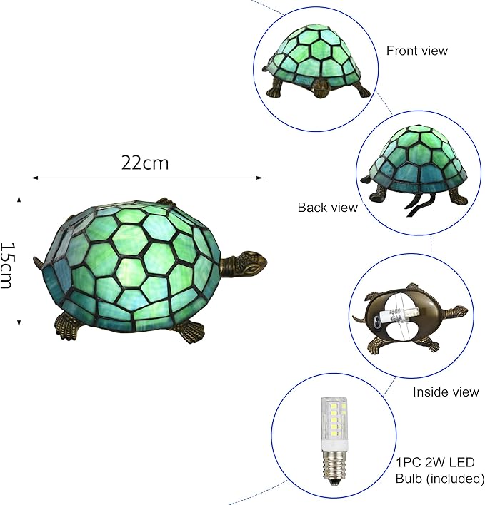 A0019 Turtle Tiffany Style Accent Table Lamp Handmade Stained Glass Animal Night Light for Bedside Livingroom Bedroom Home Decoration - Bloomnest