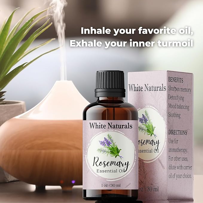 White Naturals Organic Rosemary Essential Oil, 100% Pure & Natural, 1 Fluid Ounce, Aromatherapy, Vegan, Non-GMO, Strengthening, Conditioner, DIY Soap Making - Bloomnest