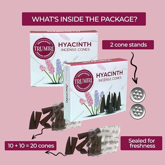 Hyacinth Incense Cones - Total 20 Cone Incense - Dual Pack of 10 Insence Cones - Incense Cones Scented - Cone Incense Scents - Insense Cones - Incent Cone TRUMIRI
