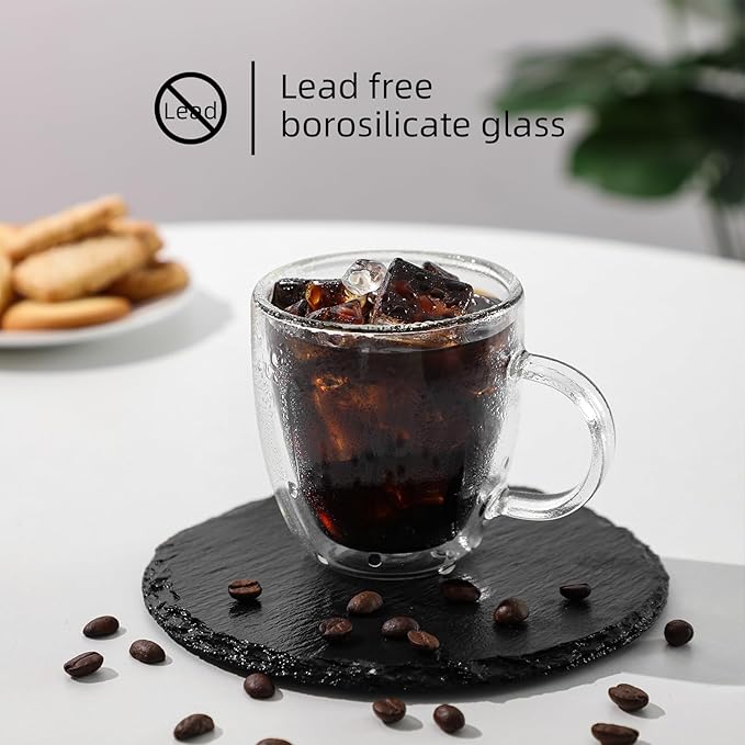 Aurzen 2 Pack Double Walled Glass Coffee Mugs with Handles, Large Insulated Layer Coffee Cups, Clear Borosilicate Mugs, Perfect for Cappuccino, Tea, Microwave Safe (5oz-2Pack B) - Bloomnest
