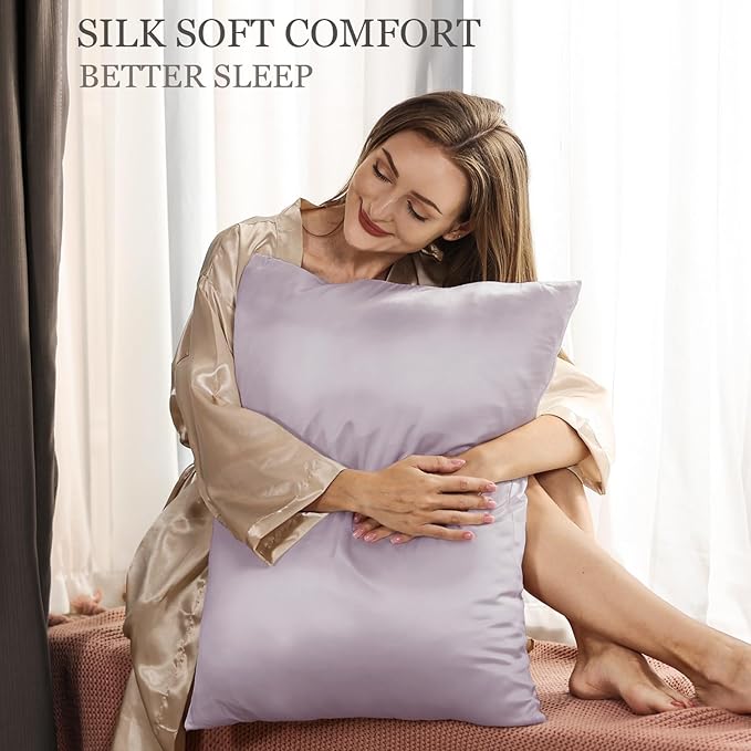 Adubor 100% Silk Pillowcase - Mulberry Silk Pillow Cases, 23 Momme 6A Grade Fibers, Silk Pillow Case for Hair and Skin Health, with Hidden Zipper (Queen 20''x30'', Grayish Purple, 1PC) - Bloomnest