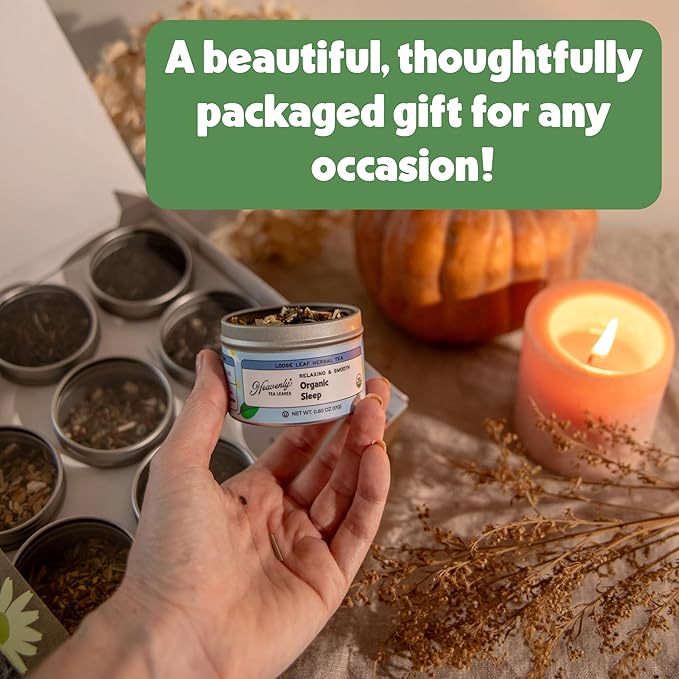 Heavenly Tea Leaves Organic 9 Loose Leaf Tea Sampler Gift Set (Approx. 90 Cups) | Assortment of Black Tea, Green Tea, Herbal Tea | High to No Caffeine | Great Hot or Iced | Premium Assorted Gift Box - Bloomnest