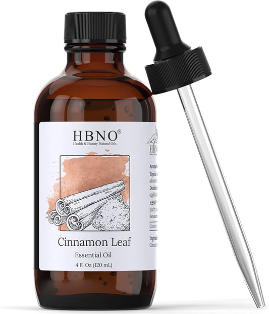 HBNO California Bottled Cinnamon Essential Oil (Leaf) 4 fl oz (120ml) - Natural Cinnamon Essential Oil for Diffuser - Perfect for Cleaning, Aromatherapy, DIY, Soap & Diffuser - - Bloomnest