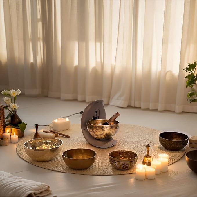 Automatic Singing Bowl for Meditation, Yoga, Mindfulness, Sleep and Energy Healing, Sound Therapy, Handmade in Nepal,Automatic Percussion (Automatic Singing Bowl Set) - Bloomnest