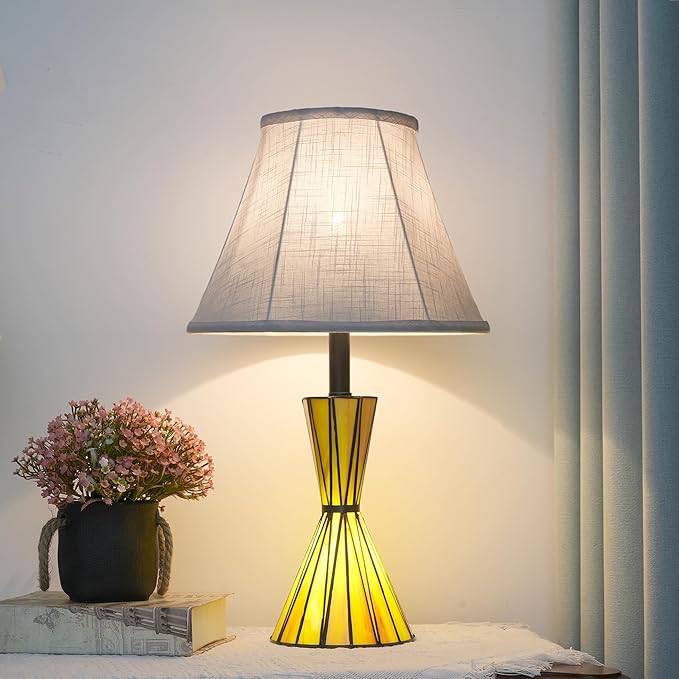 Glass Table Lamps Set of 2, Modern Bedside Lamps with Night Light for Bedroom 3-Way Dimmable Nightstand Lamp with White Linen Shade for Bedroom Living Room Decor - Bloomnest