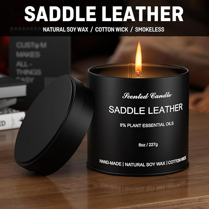 Men's Scented Candle | Gift for Men Aromatherapy Candle | Saddle Leather Fragrance Candle for Men | 1 Pack Scented Candle for Home,Work | Manly Soy Candle Gift for Farther Boyfriend and Christmas - Bloomnest