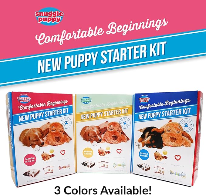 Original Snuggle Puppy Essentials Starter Kit - Heartbeat Puppy for Dogs - Calming Aid with 3 Heat Packs, Puppy Teething Toy, Dog Chew Toy and Dog Blanket - Bloomnest