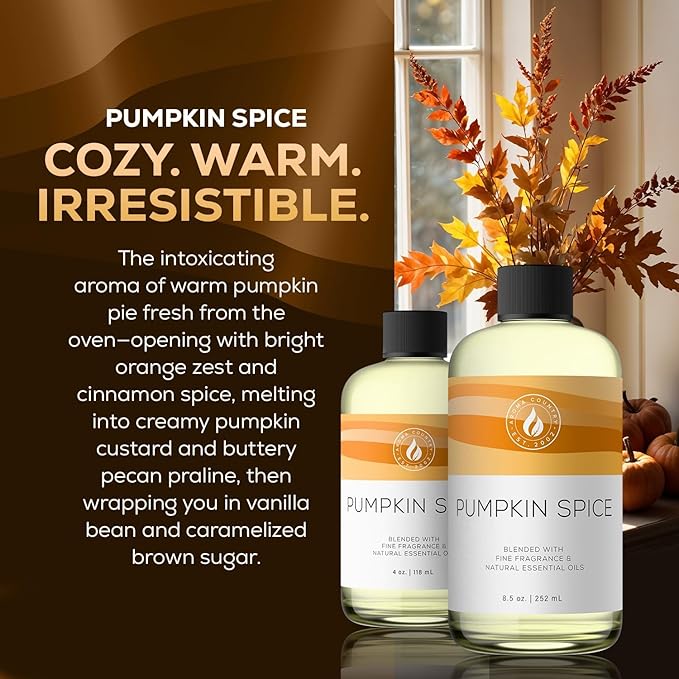 Aroma Country Pumpkin Spice Diffuser Oil - Luxury Essential Oils for Diffuser Refill & Air Freshener Room Spray, Long-Lasting, Natural Home Fragrance for Diffusers & Machines (4 Fl Oz) AromaCountry