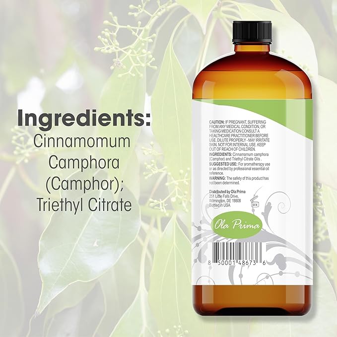 Ola Prima Camphor Essential Oil for Aromatherapy, Diffuser, Freshener (16 oz Bulk) - Bloomnest