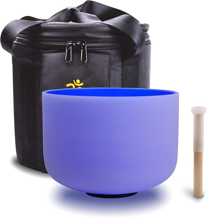 FMTY 10inch Crystal Singing Bowl Indigo A Note 3rd Eye charka with soft carrying case and Singing Mindfulness, Yoga, Spiritual and Body Healing and Energy Cleansing