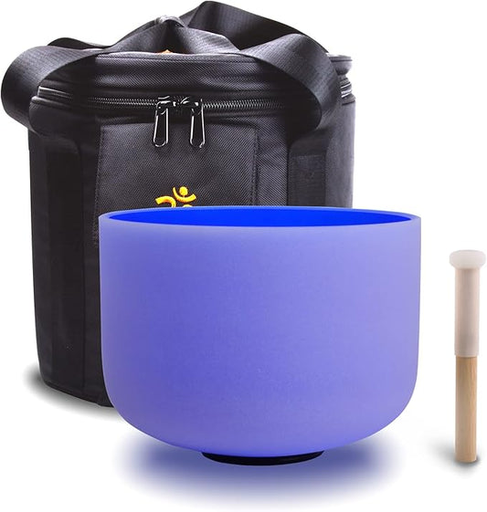 FMTY 10inch Crystal Singing Bowl Indigo A Note 3rd Eye charka with soft carrying case and Singing Mindfulness, Yoga, Spiritual and Body Healing and Energy Cleansing