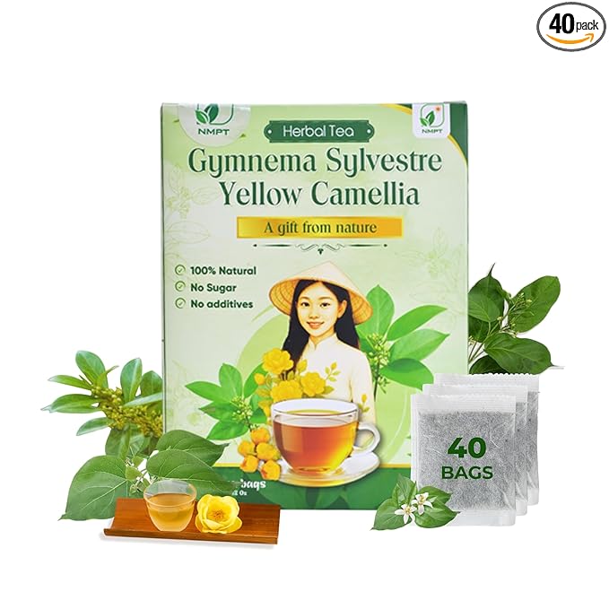 NMPT Dried Gymnema Sylvestre Yellow Camellia Tea, Handpicked, 40 Sachets, Cold-Dried, Gluten-Free, No Added Sugar, Mild Sweet Flavor, Eases Fatigue & Stress, Supports Overall Health - Bloomnest