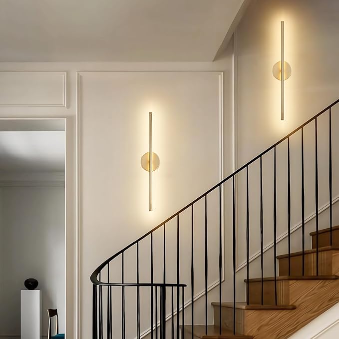 Battery Operated Wall Sconces, Dimmable Wall Sconces Set of Two, 350°Rotate, 3000K LED Gold Wireless Wall Light for Living Room, Bedroom, Hallway, 20.4 Inch (2 Pack) - Bloomnest