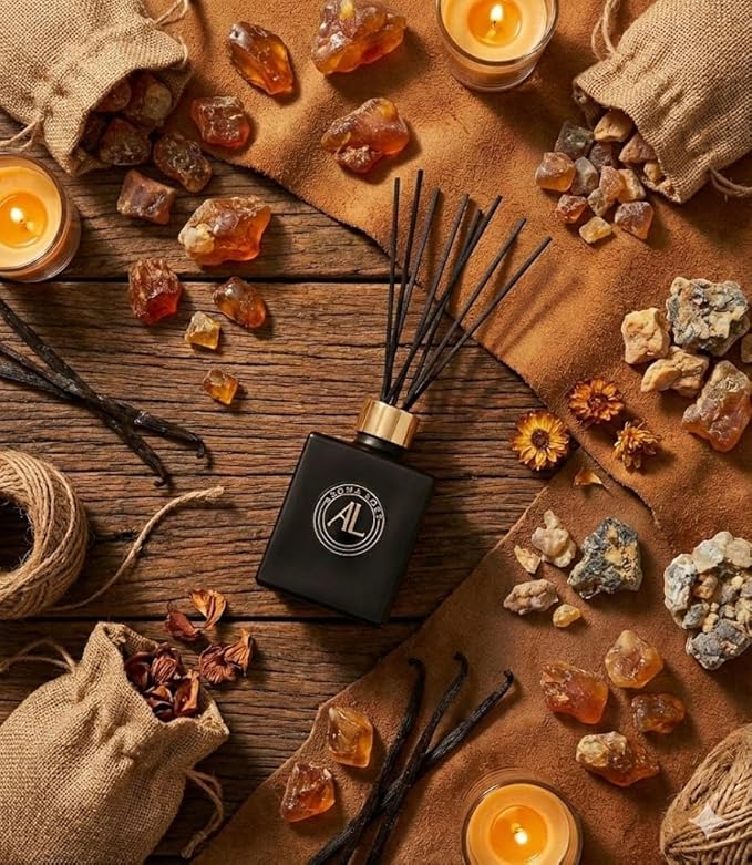 Reed Diffuser - Fragrance Diffuser for Home - 5 oz. Oil Diffuser Sticks - Bathroom Diffuser Set- Oil Diffuser Reeds - Scent Sticks in Oil-Office Smell Good Stuff (Black, Rustic Amber) - Bloomnest