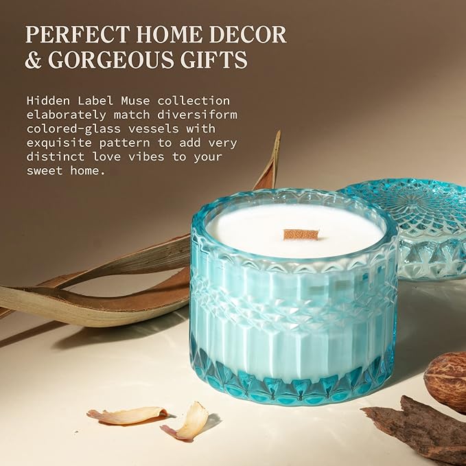 Hidden Label Coconut Lime Verbena Scented Soy Candles, Crackling Wood Wick, Muse Collection 7.4oz Glass Jar Decorative Candles, Gifts for Women - Bloomnest
