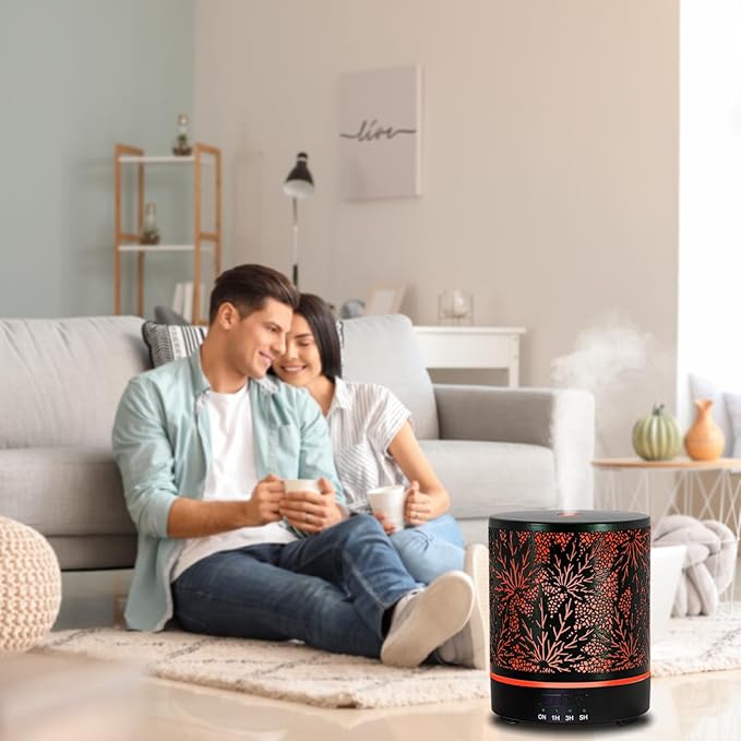 Essential Oil Diffuser Metal Aromatherapy Oil Diffusers for Large Room,Maple Leaf Pattern Ultrasonic Cool Mist Diffuser with Waterless Auto Shut-Off Protection,for Home Office,300ML - Bloomnest