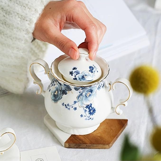 21-Piece Bone China Tea Set for Adults, Blue and White Porcelain Tea Set for 6, Vintage Floral Tea Cup Set With Teapot, Tea Party Sets for Women Gift，Gift Box - Bloomnest