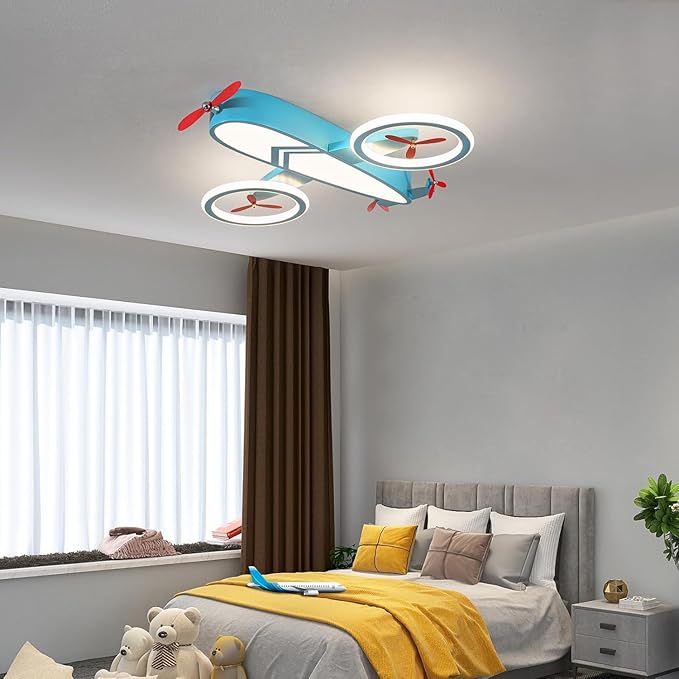 Kids Ceiling Lights for Bedroom Blue Airplane Light Fixture Mount 24.8" Kitchen Ceiling Light Fixtures 3000K-6000K with Remote 68W Flush Mount LED Lamp for Kids Room - Bloomnest