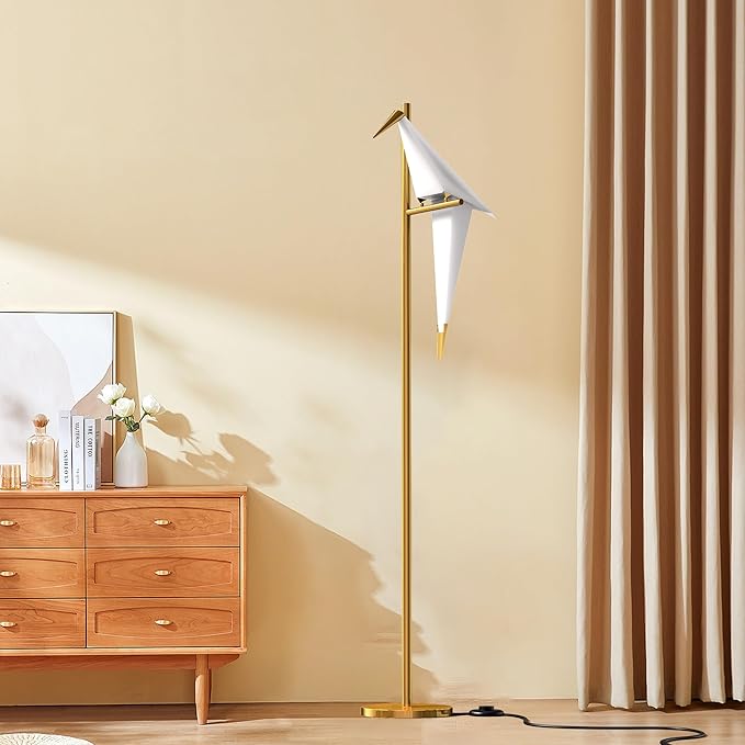 62 Inch Modern Bird Floor Lamp, Gold Swing Light Fixtures for Bedroom, LED Standing Lamp with Bird Shade for Living Room - Bloomnest