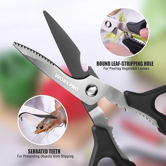 WORKPRO Kitchen Scissors, All Purpose Kitchen Shears with Detachable Titanium Coated Blades for Easy Cleaning, Heavy Duty Scissors for Meat, Fish, Nuts, Vegetables, Protective Cover Included - Bloomnest