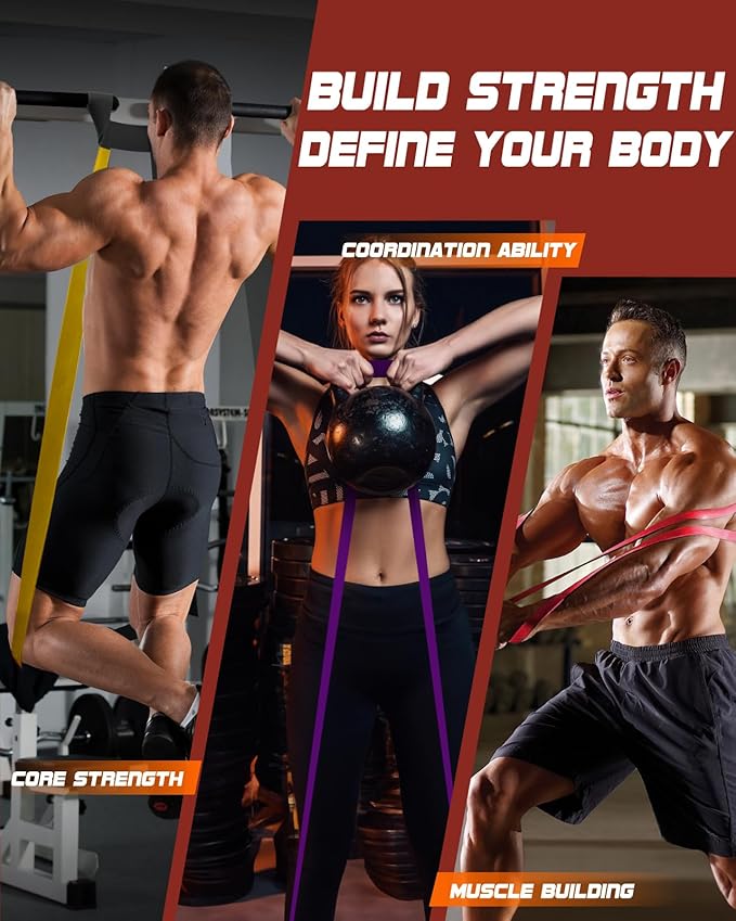 Resistance Bands Set - Pull Up Bands for Men Women, Exercise Bands Resistance with Door Anchor, Training Poster & Pouch for Body Stretching, Pull Up Assist - Bloomnest
