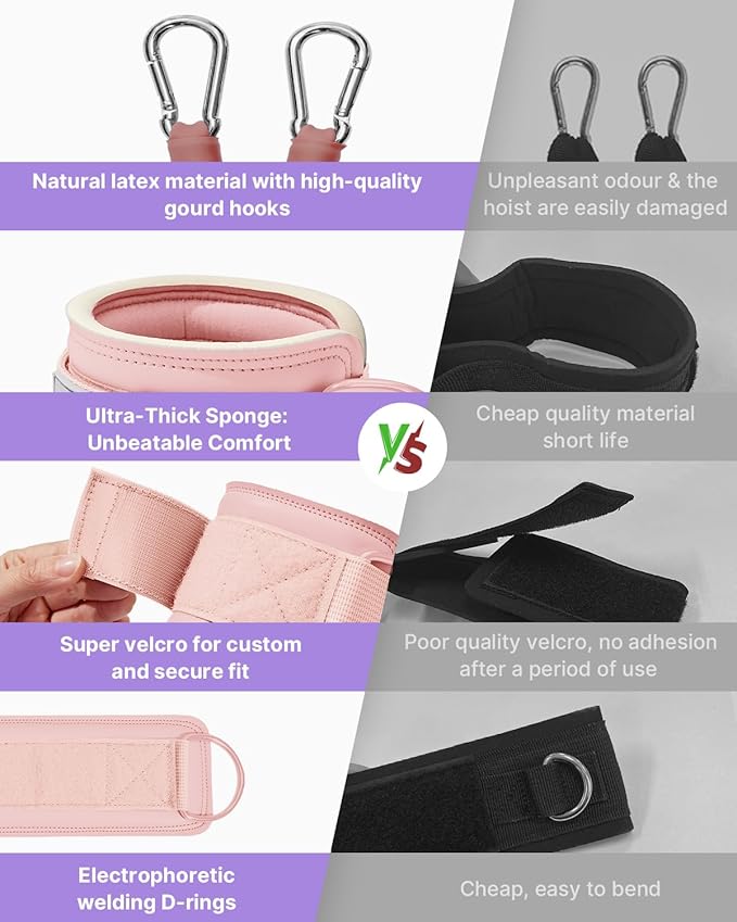 YOTTOY Ankle Resistance Bands with Cuffs, Adjustable Ankle Straps for Leg & Glute Workout, Butt Exercise Bands for Cable Machines Women, Perfect for Hip Fitness & Booty Training