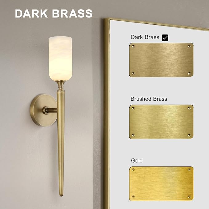 Alabaster Wall Sconce 22in Antique Brass Sconces Wall Lighting, Imported in Spain Natural Alabaster, Bathroom Sconce Gold Sconces Wall Decor, for Living Room Dining Room Hallway Bedside Staircase - Bloomnest