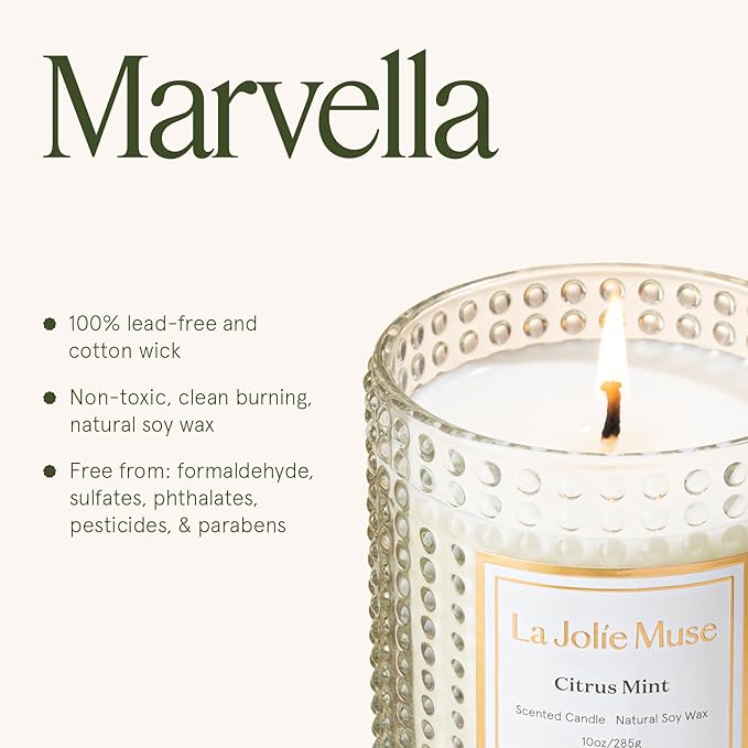 LA JOLIE MUSE Citrus Mint Candle, Summer Candles for Home Scented, Luxury Eucalyptus Candles Gifts for Women & Men, Natural Soy Wax, 75 Hours 10 OZ - Bloomnest