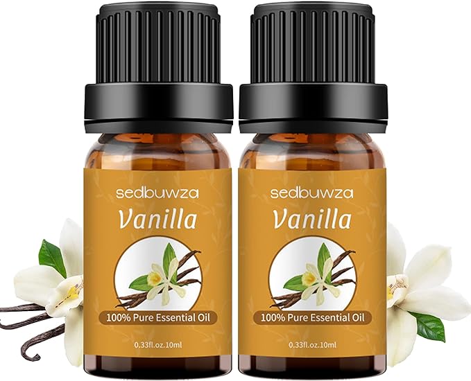 Sedbuwza Vanilla Essential Oil Set, 2 Pack Vanilla Aromatherapy Oils for Massage, Diffuser, Perfume, Soap, Candle Making 2 x 10 ml Sedbuwza