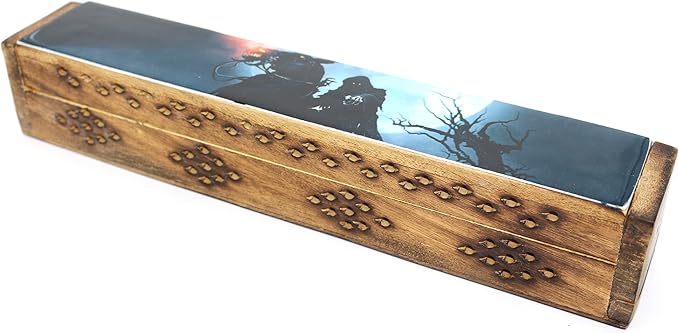 SOUL STICKS Handmade Carved Incense Burner Wooden Coffin Box with Storage Includes Go Away Evil Incense Sticks (Horseman) - Bloomnest