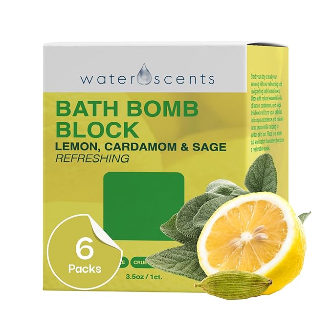 Water Scents Purity Bath Bomb Block | Vegan, Natural & Cruelty-Free | Aromatherapy Bath Soak with Lemon, Cardamom & Clary Sage | Moisturizing & Skin-Softening, Handmade in USA – 3.5 oz (6pks) - Bloomnest