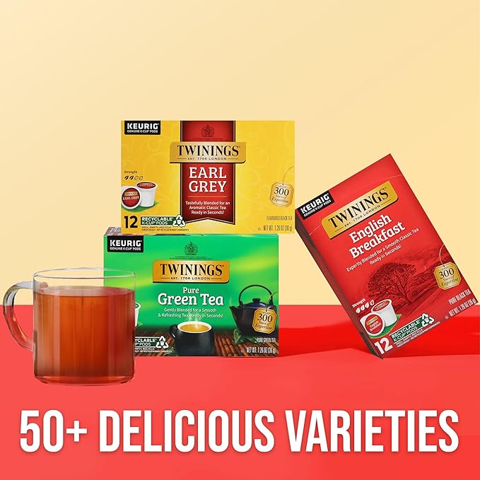 Twinings 36 K-Cup Pods Variety Pack, Includes English Breakfast, Earl Grey, and Green for Keurig and Single Cup Brewers, 12 Count (Pack of 3), Caffeinated, Enjoy Hot or Iced - Bloomnest