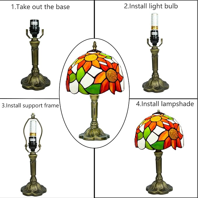 Sunflower Tiffany Lamp, 8 Inch Small Stained Glass Lamp for Bedside, Living Room - Bloomnest