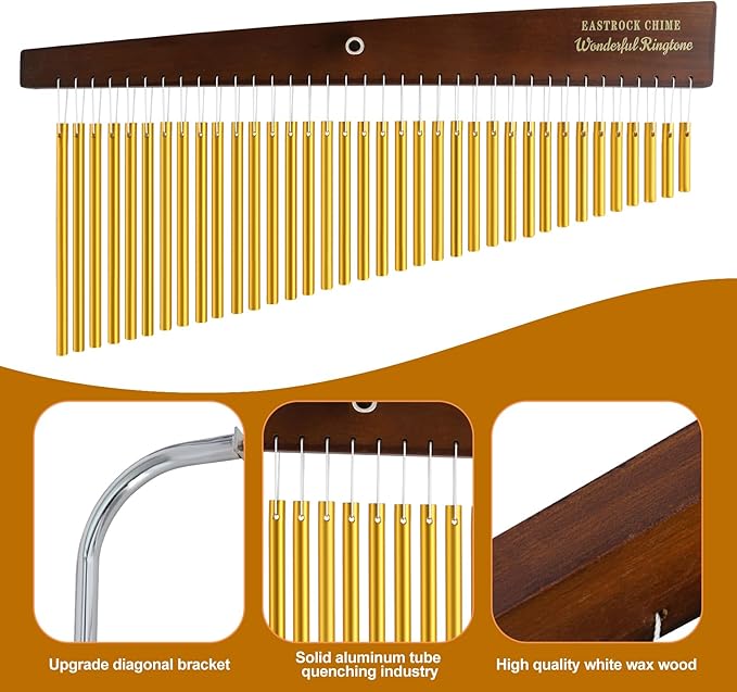 EASTROCK 36 Note Chimes Slant Style Musical Instruments Percussion Instrument European Ash Single-row Chime Bar Chimes Percussion Height-Adjustable Stand Gold - Bloomnest