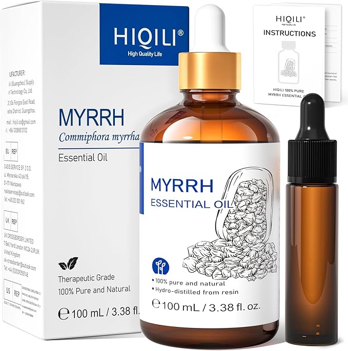 HIQILI 100ML Myrrh Essential Oil for Skin, Diffuser & Candle, 100% Pure and Natural - 3.38 Fl Oz - Bloomnest