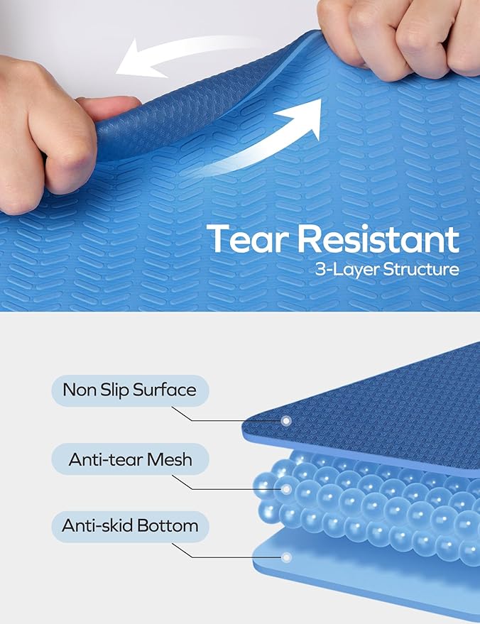 Ewedoos Eco Friendly Yoga Mat Thick TPE Yoga Mat Non Slip Yoga Mats Anti-tear Exercise Workout Mat for Women Men Kids Yoga, Pilates and Fitness