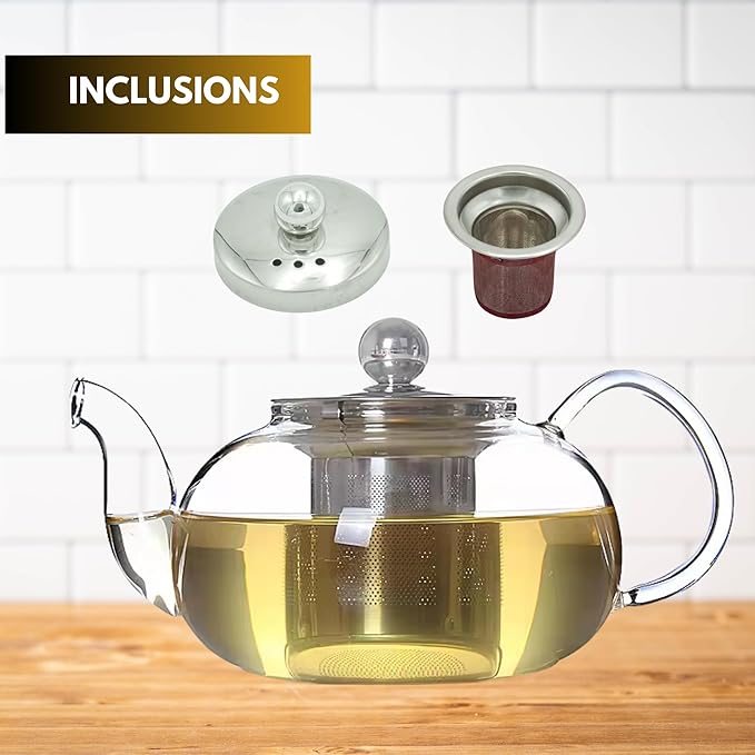 20oz (600ml) Clear Glass Tea Pot Set with Infuser – High Borosilicate Stovetop Teapot for Loose Leaf Tea, Herbal Infusions, and Blooming Teas – Durable, Heat-Resistant Tea Maker with Handle - Bloomnest