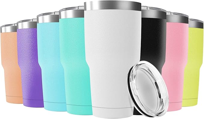 30oz Stainless Steel Travel Mug with Lid, 8 Pack Double Wall Vacuum Insulated Bulk Tumbler, Powder Coated Coffee Cup Suitable for Vehicle Cup Holders(Assorted Colors) - Bloomnest