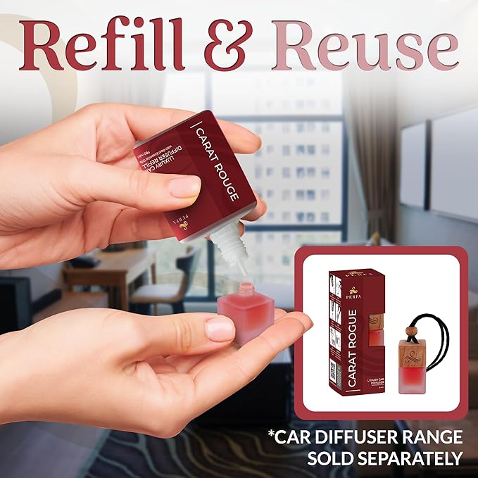Carat Rouge Car Air Fresheners (Refill) | Affordable Fragrance for Women | 50ml Diffuser Refill with 3-Month Long-Lasting Aroma | Gift-Ready Women’s Perfume Scent by Perfa | Fresh Aroma for Daily - Bloomnest
