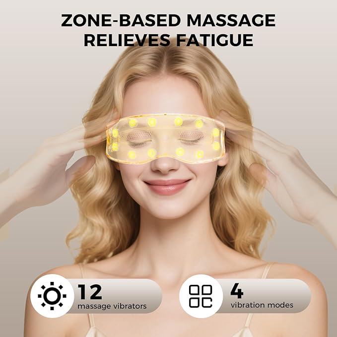 Eye Massager with Heat and Cooling, 12 Vibrators, 4 Massage Modes, 3 Temp Settings, Rechargeable Bluetooth Music, Gifts for Women/Men,Smart Sleep Mask for Relax, Reduce Strain - Bloomnest