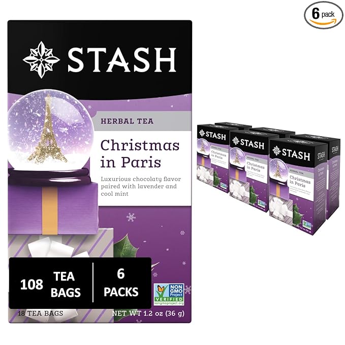 Stash Tea Christmas in Paris Herbal Tea - Non-GMO Project Verified Premium Tea with No Artificial Ingredients, 18 Count (Pack of 6) - 108 Bags Total - Bloomnest