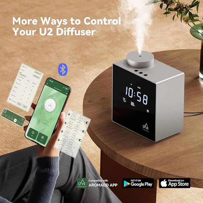 2026 Smart Waterless Diffuser, 2000 Sq.Ft Cold Air Scent Machine with Clock & Environmental Display | 7 Fragrance Levels, 9 Timer Settings, Hotel Collection Diffuser for Home & Large Rooms (Silver) - Bloomnest